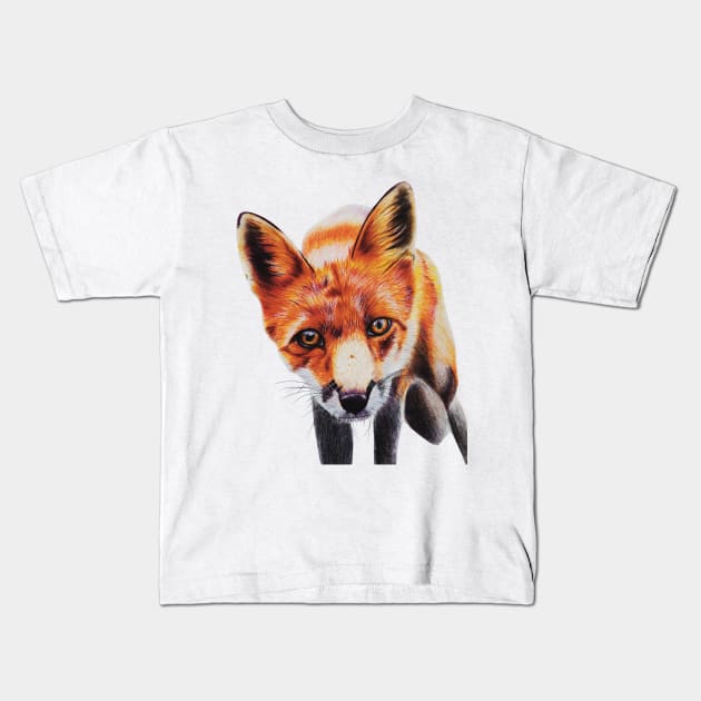 Fox close up Kids T-Shirt by Flaxenart